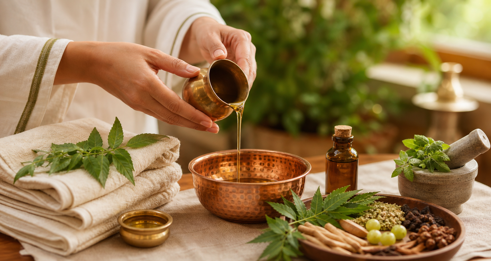 Ayurvedic Panchakarma oil and herbs