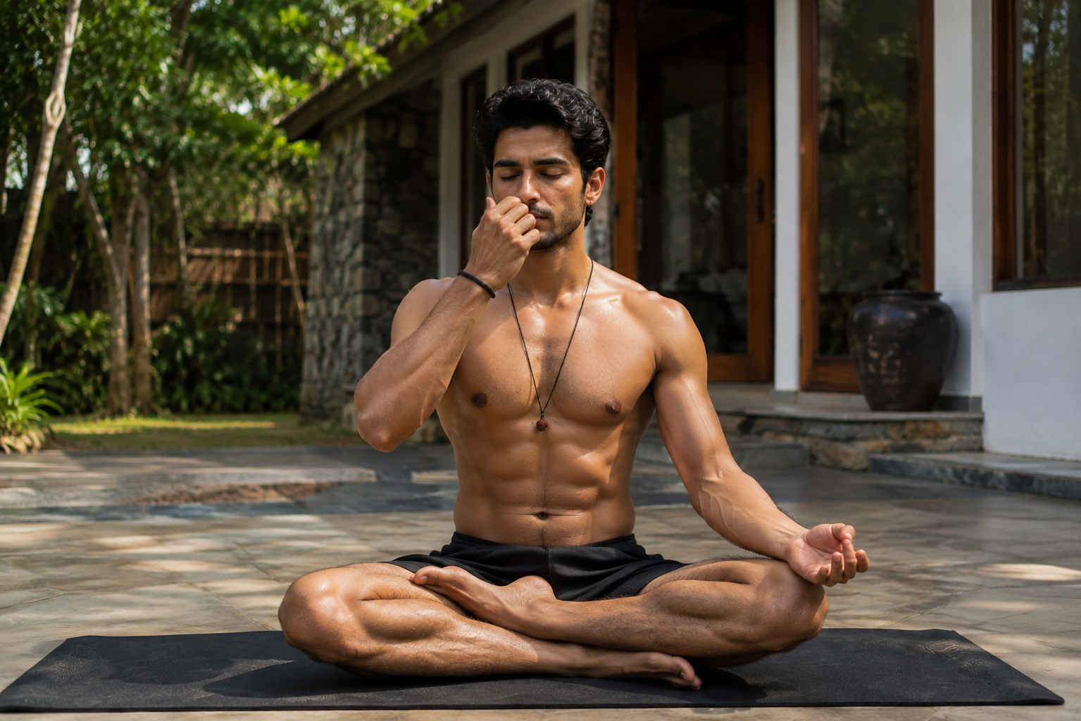 Person practising pranayama breathing